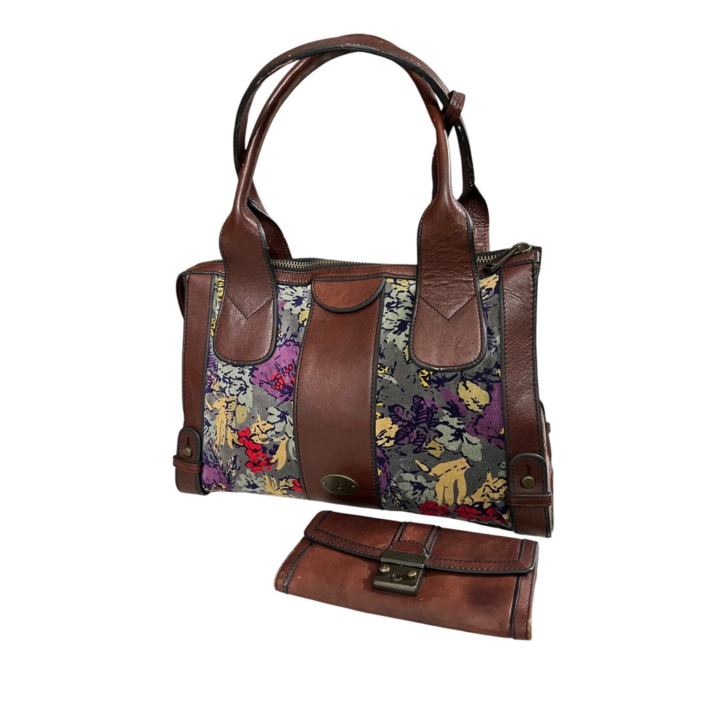 Fossil Vintage Reissue Weekender Leather Satchel Set w/ Matching Wallet Key - Picture 2 of 14
